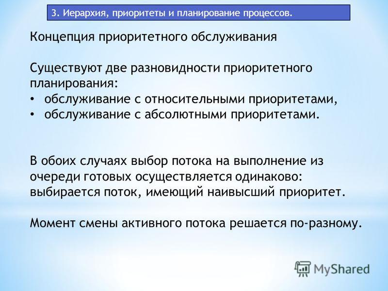 Планирование и приоритеты. Иерархия приоритетов. Приоритет обслуживания. Приоритетное планирование.