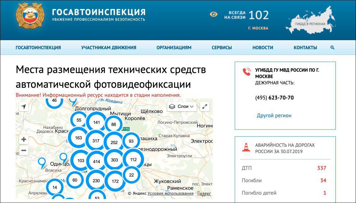 ГАИ на карте России. Утвержденные технические средства Госавтоинспекции.