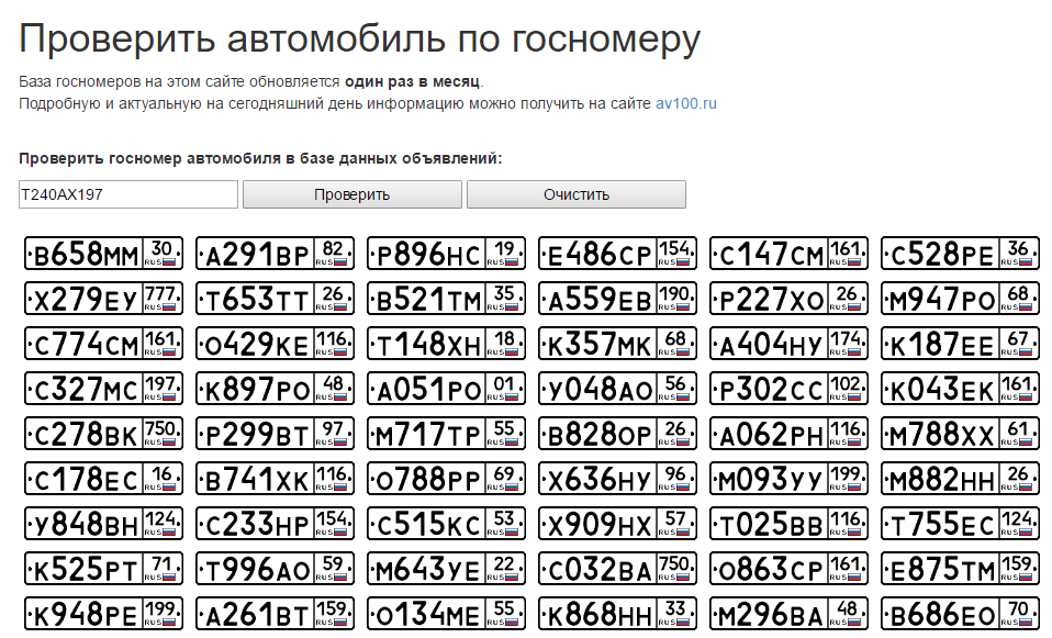 База номеров автомобилей